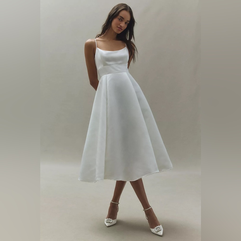 BHLDN Scoop-Neck Fit & Flare Satin Midi Dress